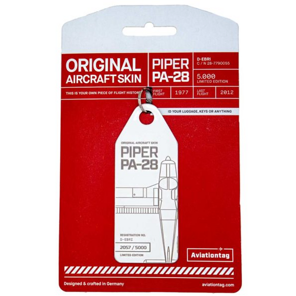 Aviationtag Piper 28 Aircraft Skin Tag in white colour with packaging - Aircraft Registration D-EBRI
