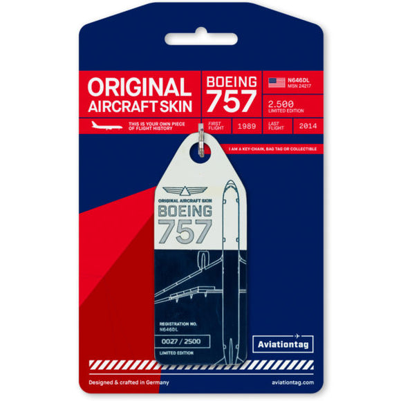 Aviationtag Delta Airlines B757 Aircraft Skin Tag in blue and white colour with packaging - Aircraft Registration N646DL