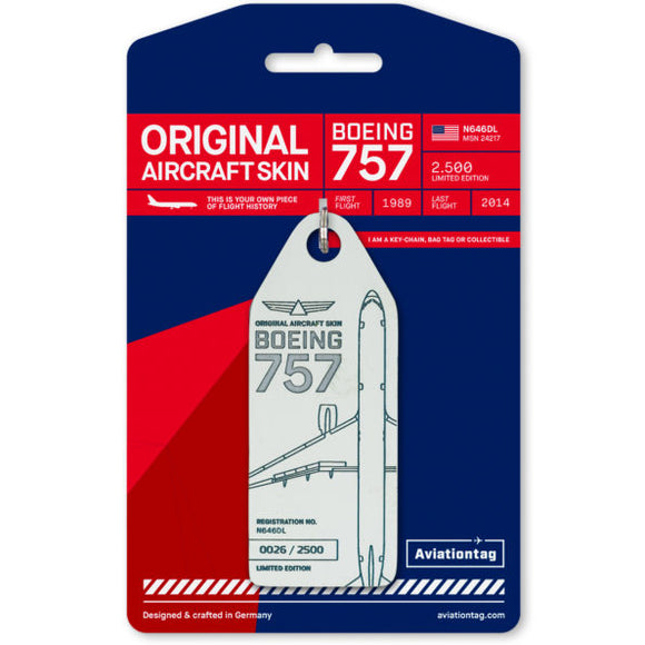 Aviationtag Delta Airlines B757 Aircraft Skin Tag in white colour with packaging - Aircraft Registration N646DL