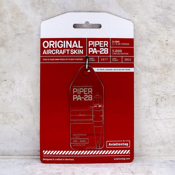 Aviationtag Piper 28 Aircraft Skin Tag in red colour with packaging - Aircraft Registration D-EBRI