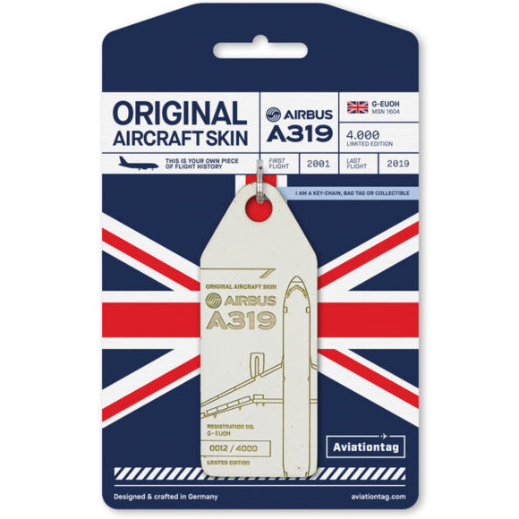 Aviationtag British Airways A319 Aircraft Skin Tag in white colour with packaging - Aircraft Registration G-EUOH
