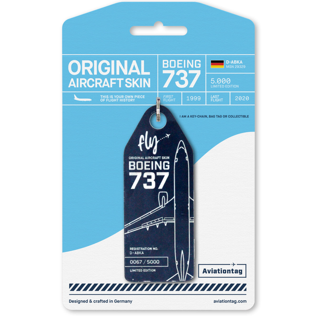 Aviationtag B737 Aircraft Skin Tag in Dark Blue D-ABKA
