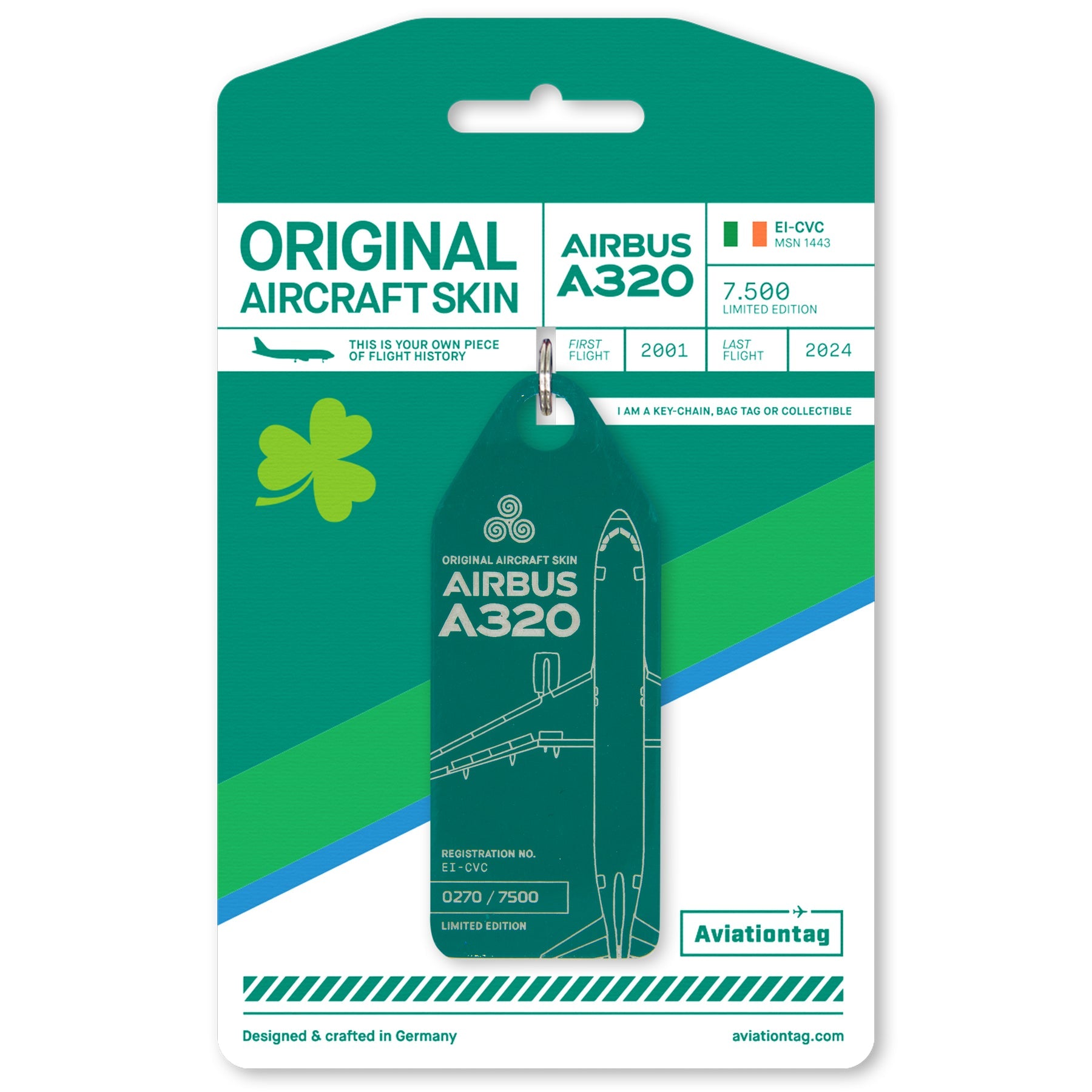 Aer Lingus A320 実機タグ 3枚セット Aviationtag Aviationtag Aer Lingus A320 Aircraft Skin Tag in Green (EI-LBT)
