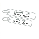Comparison of crew luggage tags:  standard and mini size measurements