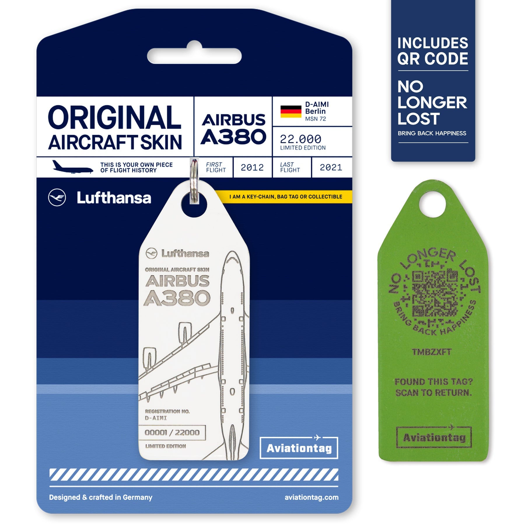 Aviationtag Airbus A380 - White + QR Code (Lufthansa) D-AIMI - Berlin