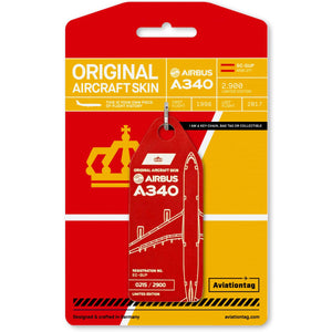 Aviationtag Iberia Airlines A340 Aircraft Skin Tag in red colour with packaging - Aircraft Registration EC-GUP