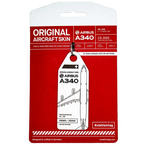 Aviationtag Airbus A340 White Aircraft Skin Tag (HB-JMK) Aviationtag Airbus A340 White Aircraft Skin Tag (HB-JMK)