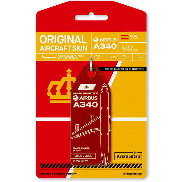 Aviationtag Iberia Airlines A340 Aircraft Skin Tag in dark red colour with packaging - Aircraft Registration EC-GUP