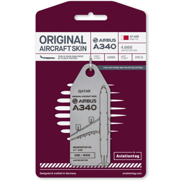 Aviationtag Qatar Airways Airbus A340 Aircraft Skin Tag Grey - A7-AGB