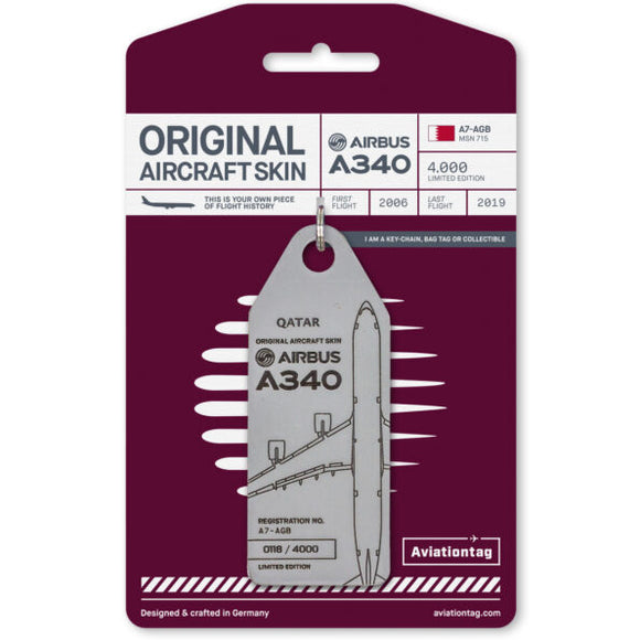Aviationtag Qatar Airways A340 Aircraft Skin Tag in grey colour with packaging - Aircraft Registration A7-AGB