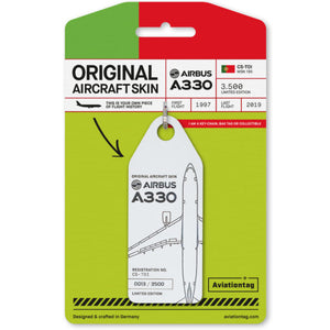 Aviationtag Tap Portugal Airlines A330 Aircraft Skin Tag in white colour with packaging - Aircraft Registration CS-TOI
