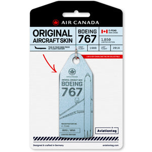 Aviationtag Air Canada B767 Aircraft Skin Tag in light blue colour with packaging - Aircraft Registration C-FCAG