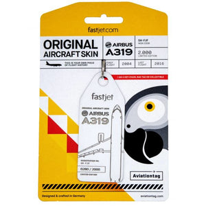 Aviationtag Fastjet Airlines A319 Aircraft Skin Tag in white colour with packaging - Aircraft Registration 5H-FJF