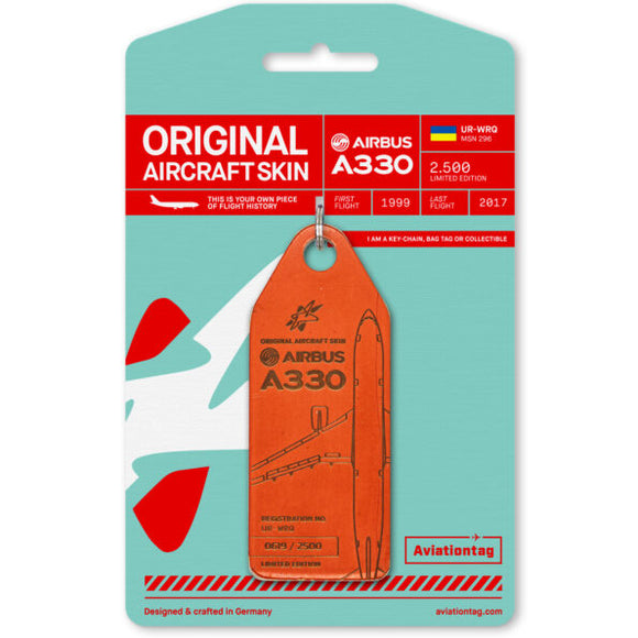 Aviationtag Windrose A330 Aircraft Skin Tag in orange colour with packaging - Aircraft Registration UR-WRQ