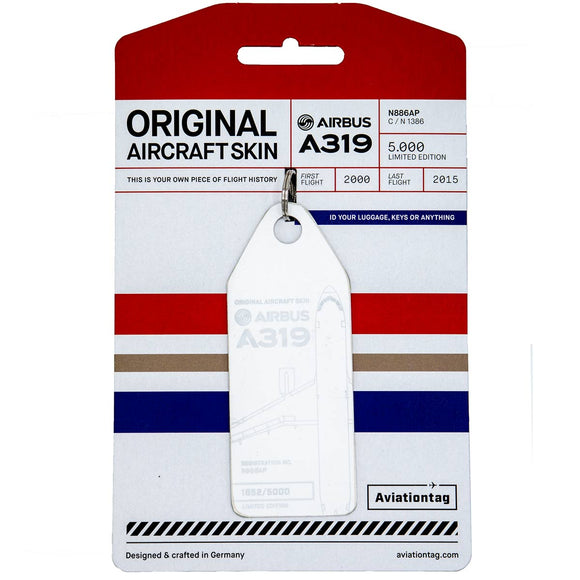 Aviationtag Chine Eastern A319 Aircraft Skin Tag in white colour with packaging - Aircraft Registration N886AP
