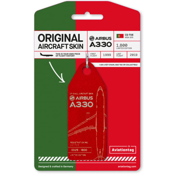 Aviationtag Tap Portugal Airlines A330 Aircraft Skin Tag in red colour with packaging - Aircraft Registration CS-TOE