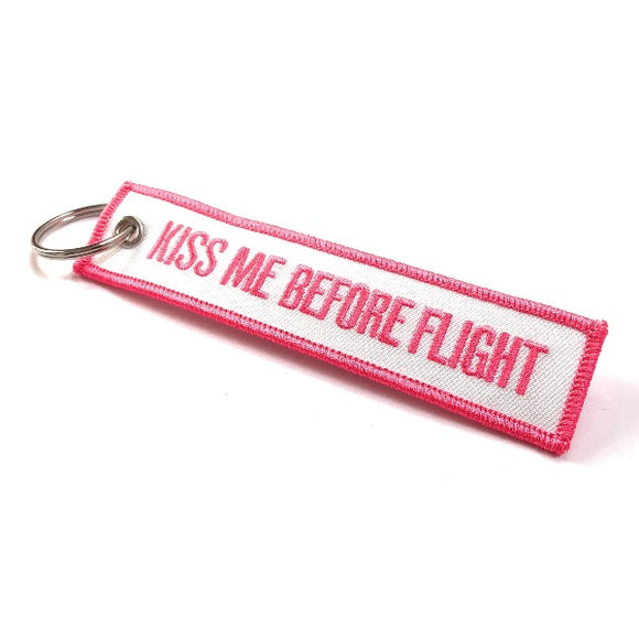 Kiss Me Before Flight Keychain | Luggage Tag | White / Funky Pink | Aviamart