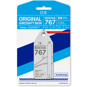 Aviationtag All Nippon Airways B767 Aircraft Skin Tag in white colour with packaging - Aircraft Registration JA8322