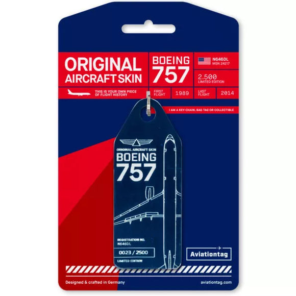 Aviationtag Delta Airlines B757 Aircraft Skin Tag in blue colour with packaging - Aircraft Registration N646DL