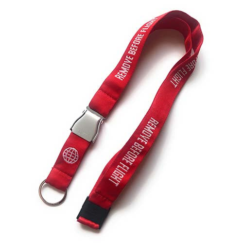 Remove Before Flight Lanyard with Airplane Seat Belt Buckle - Red/White