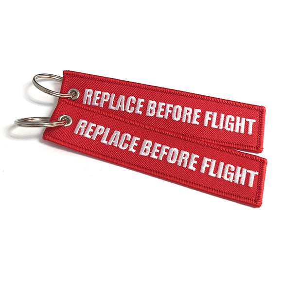 Replace Before Flight Luggage Tag - Red / White - set of 2 | Aviamart