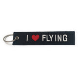 I Love Flying Embroidered Keychain | Luggage Tag | Black / White | Aviamart