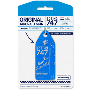 Aviationtag KLM B747 Aircraft Skin Tag in blue colour with packaging - Aircraft Registration PH-BFR