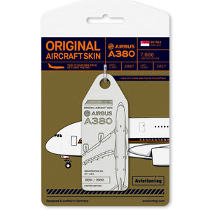 Aviationtag Singapore Airlines A380 Aircraft Skin Tag in white colour with packaging - Aircraft Registration 9V-SKA