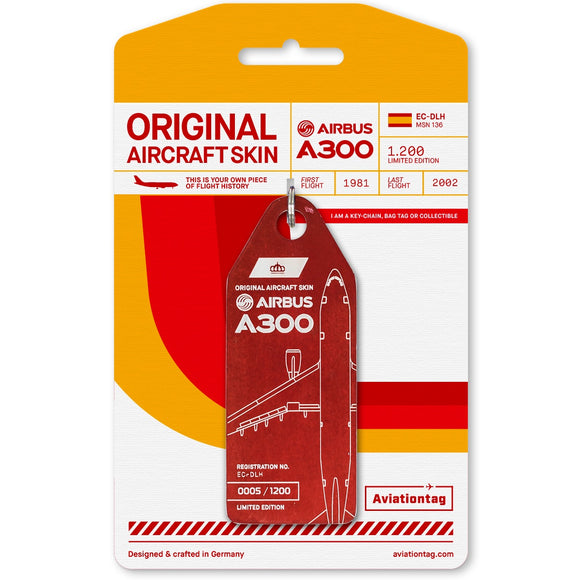 Aviationtag Iberia Airlines A300 Aircraft Skin Tag in red colour with packaging - Aircraft Registration EC-DLH