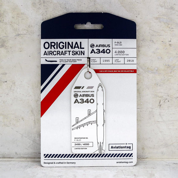 Aviationtag Air France A340 Aircraft Skin Tag in white colour with packaging - Aircraft Registration F-GLZI