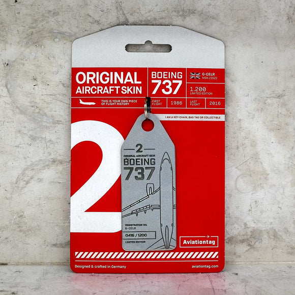 Aviationtag Jet2 Airlines B737 Aircraft Skin Tag in silver colour with packaging - Aircraft Registration G-CELR
