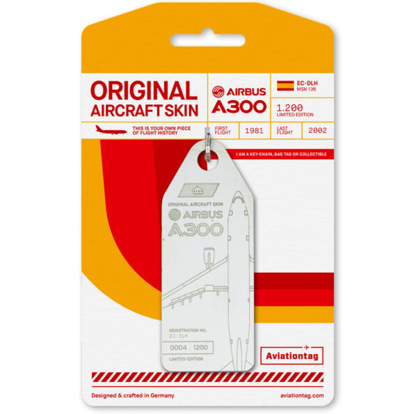 Aviationtag Iberia Airlines A300 Aircraft Skin Tag in white colour with packaging - Aircraft Registration EC-DLH