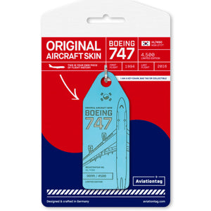 Aviationtag Korean Air B747 Aircraft Skin Tag in blue colour with packaging - Aircraft Registration HL7490
