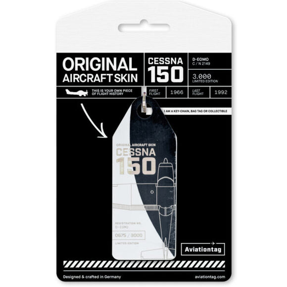 Aviationtag Cessna 150 Aircraft Skin Tag in black and white colour with packaging - Aircraft Registration D-EOMO